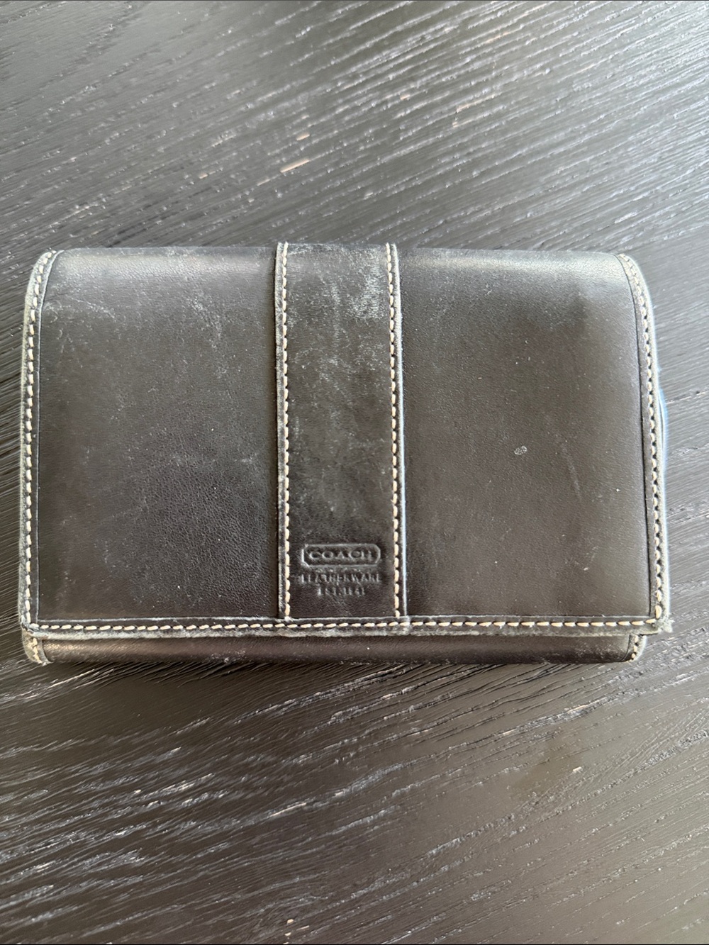Coach Black Leather Bifold Wallet with Contrast Stitching